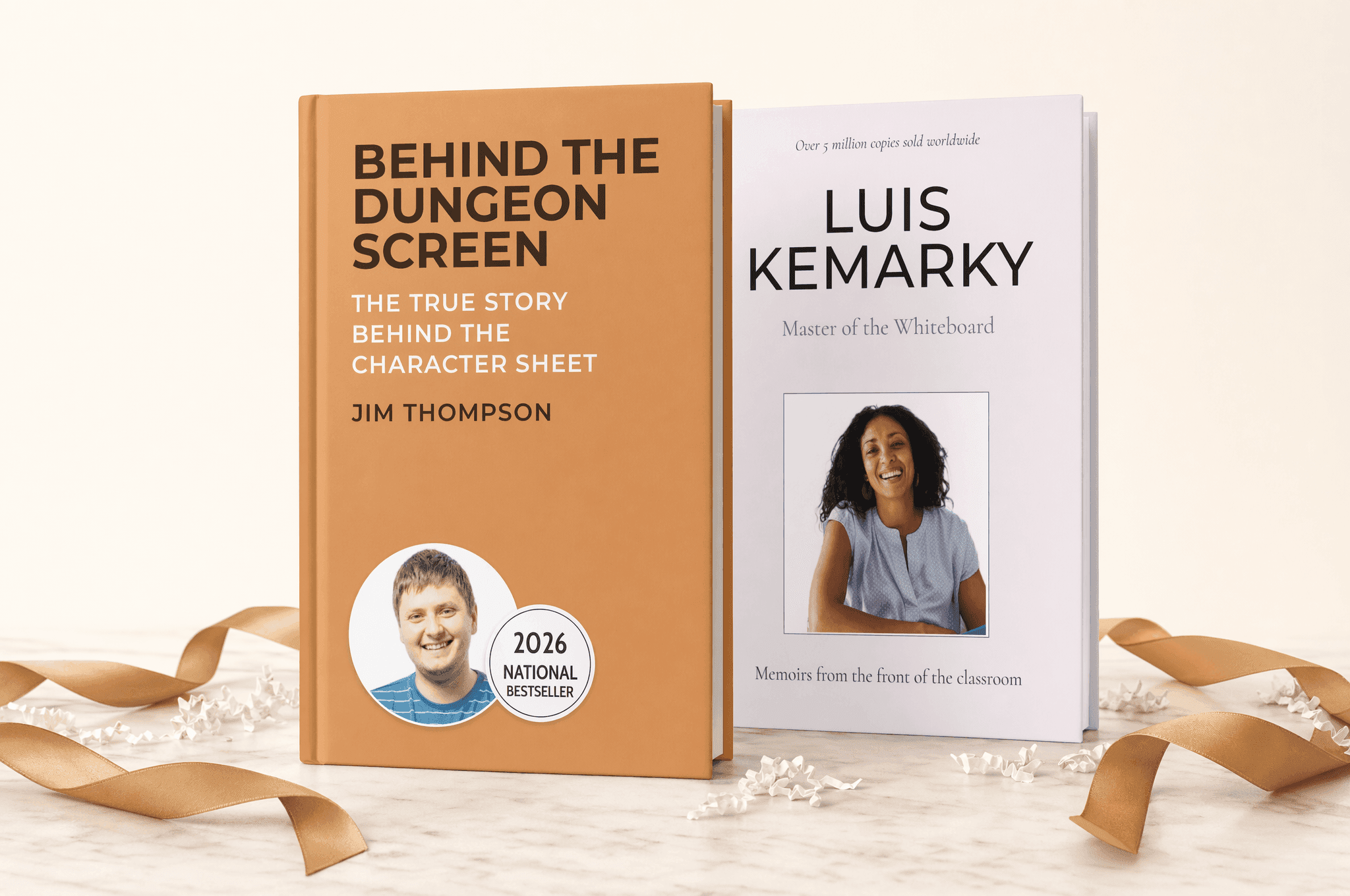 A pair of blank books on display